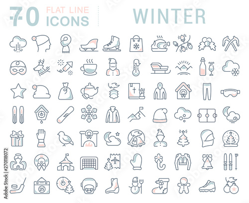 Set Vector Line Icons of Winter
