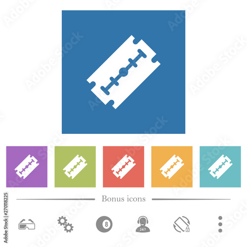 Razor blade flat white icons in square backgrounds