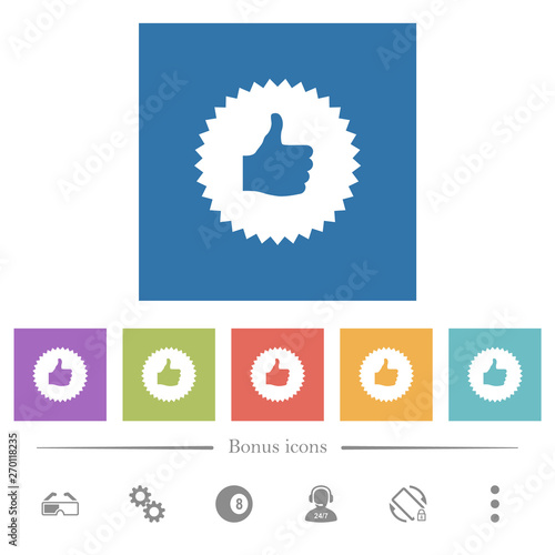 Thumbs up sticker flat white icons in square backgrounds