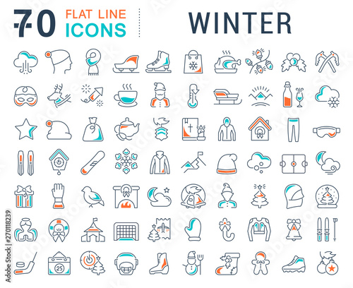 Set Vector Line Icons of Winter