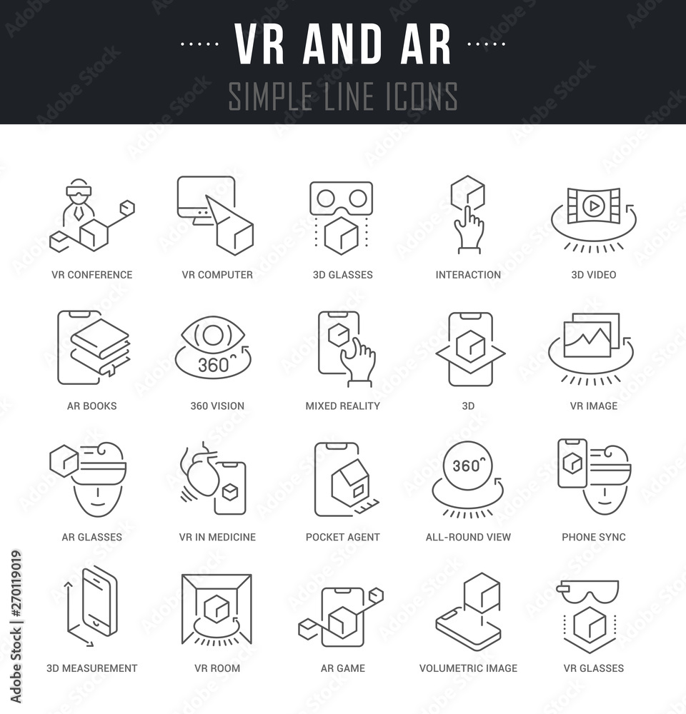 Set Vector Line Icons of VR and AR