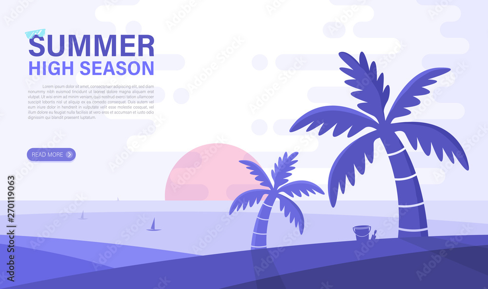 Summer high season. sea and beach background. web design elemant. Vector illustration