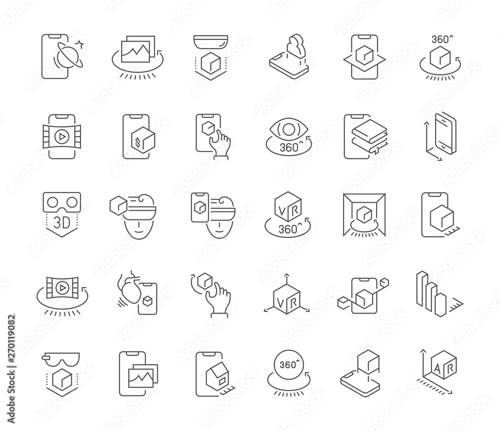 Set Vector Line Icons of VR and AR Set Vector Line Icons of VR and AR