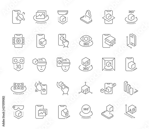 Set Vector Line Icons of VR and AR