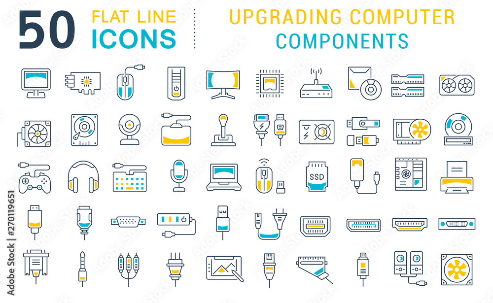 Set Vector Line Icons of Upgrading Computer Components