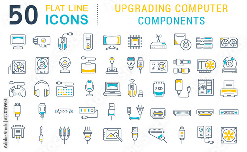 Set Vector Line Icons of Upgrading Computer Components