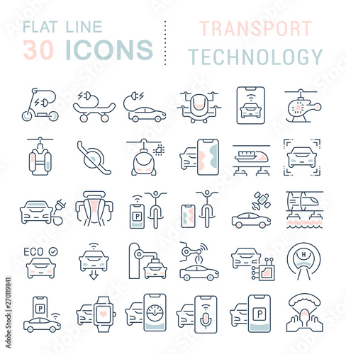 Set Vector Line Icons of Transport Technology