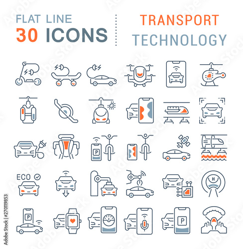 Set Vector Line Icons of Transport Technology