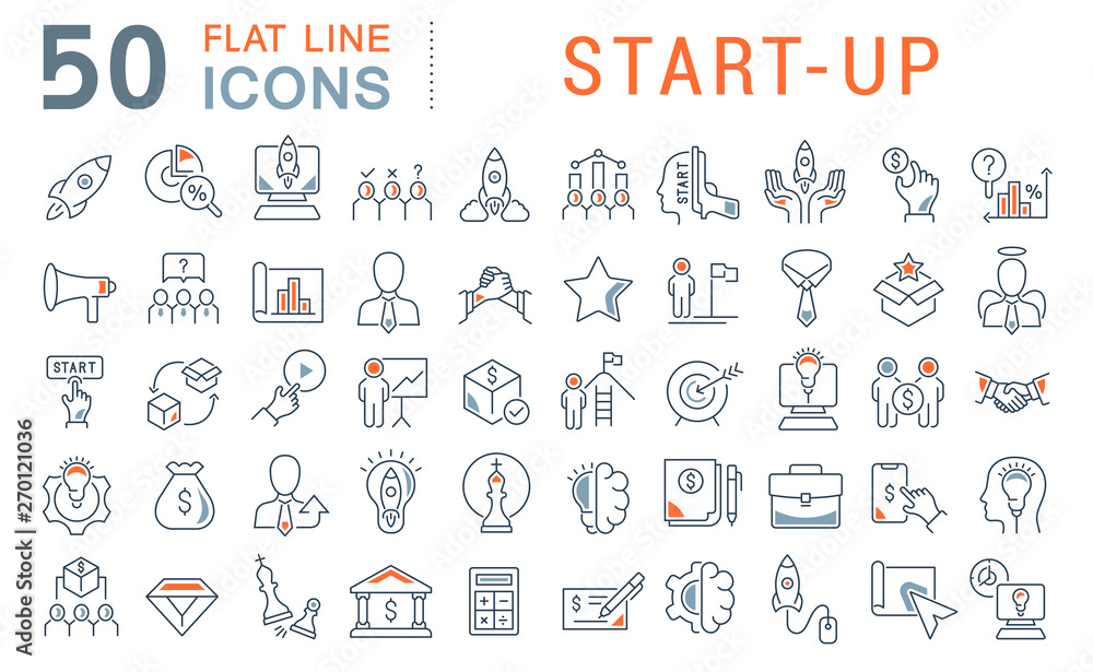 Set Vector Line Icons of Startup Set Vector Line Icons of Startup