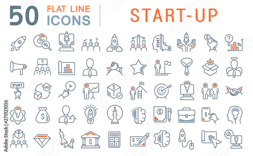 Set Vector Line Icons of Startup