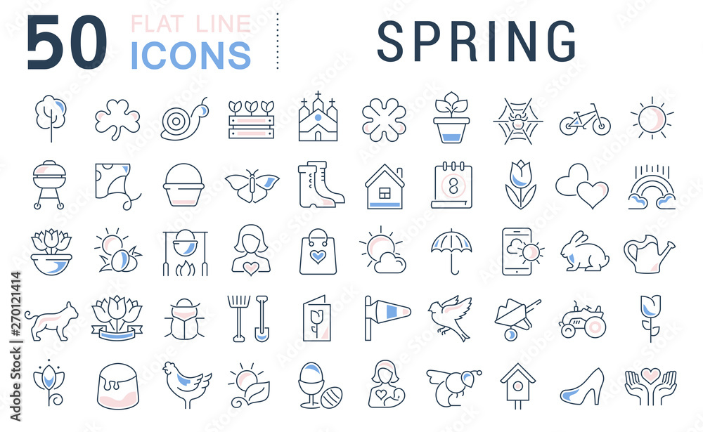 Set Vector Line Icons of Spring Set Vector Line Icons of Spring