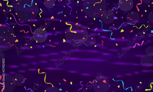 Celebration. Vector serpentine and confetti on colourful background. Vector