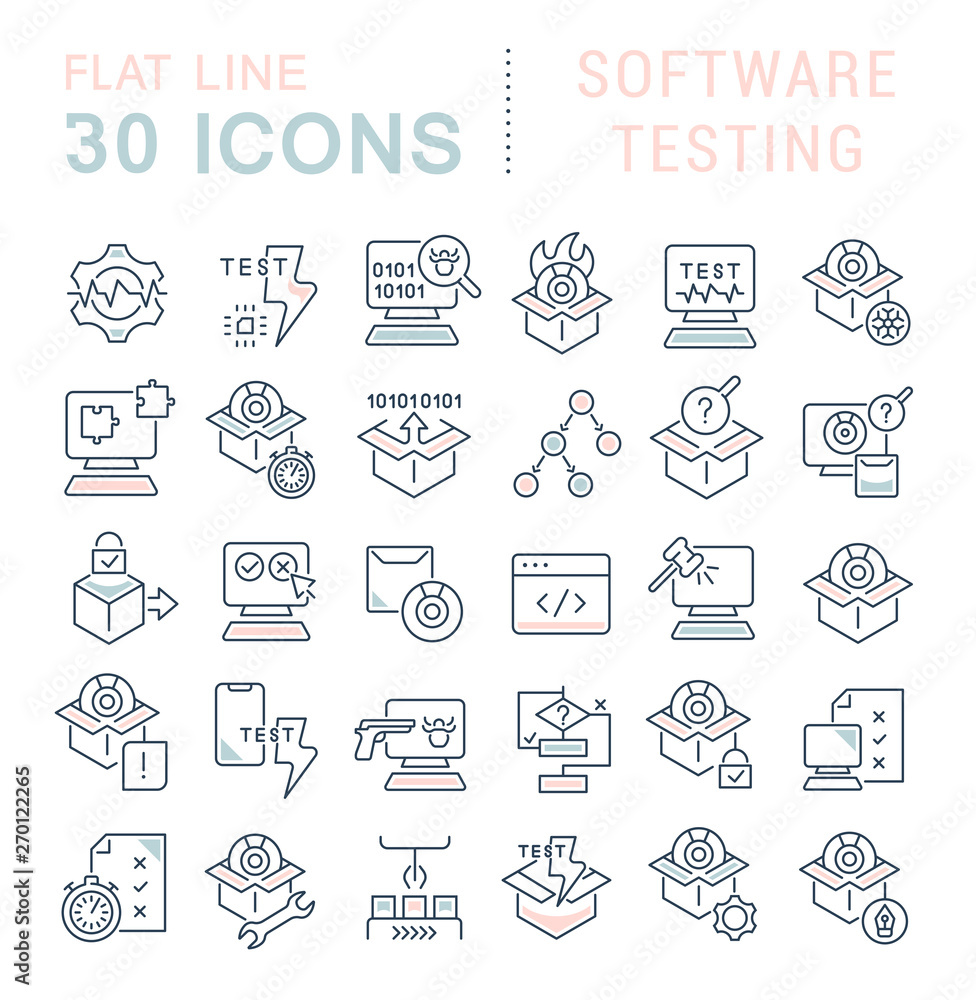Set Vector Line Icons of Software Testing