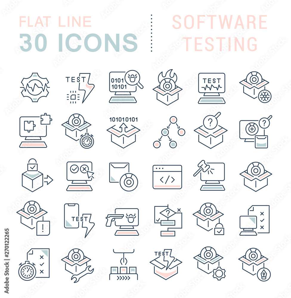 Set Vector Line Icons of Software Testing Set Vector Line Icons of Software Testing