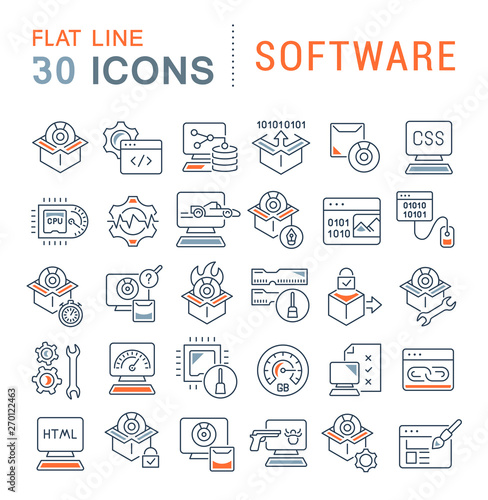 Set Vector Line Icons of Software