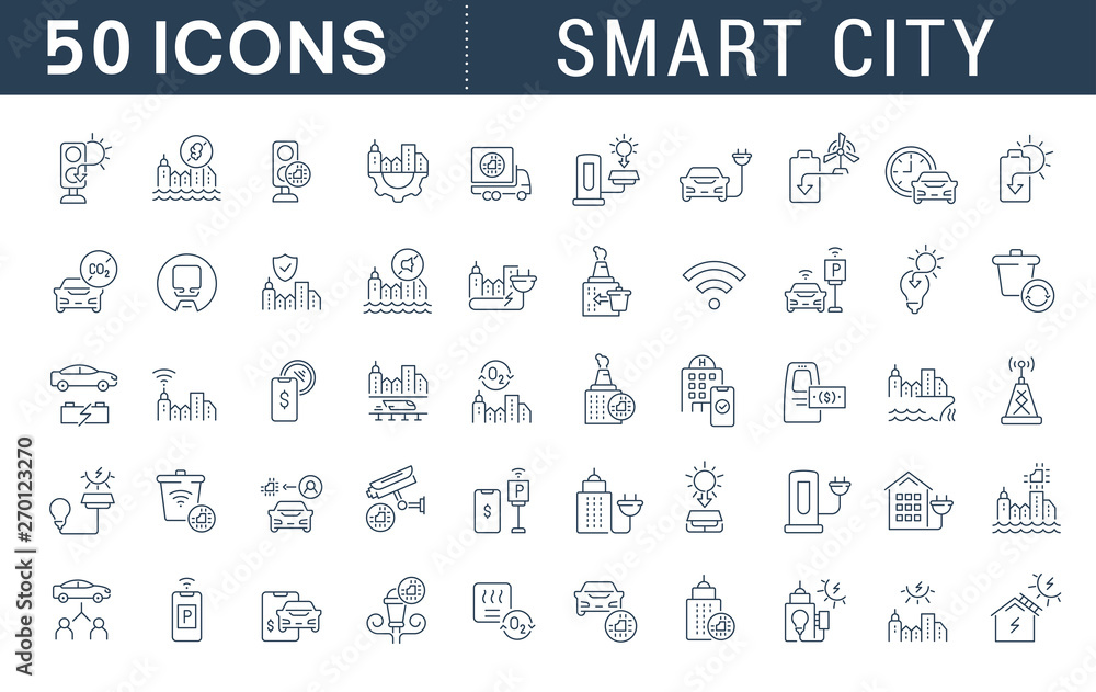 Set Vector Line Icons of Smart City Set Vector Line Icons of Smart City
