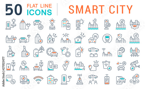 Set Vector Line Icons of Smart City