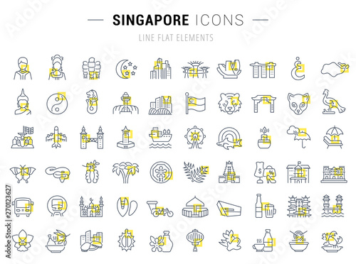 Set Vector Line Icons of Singapore.