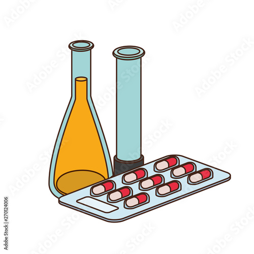 laboratory instruments with medicines in white background