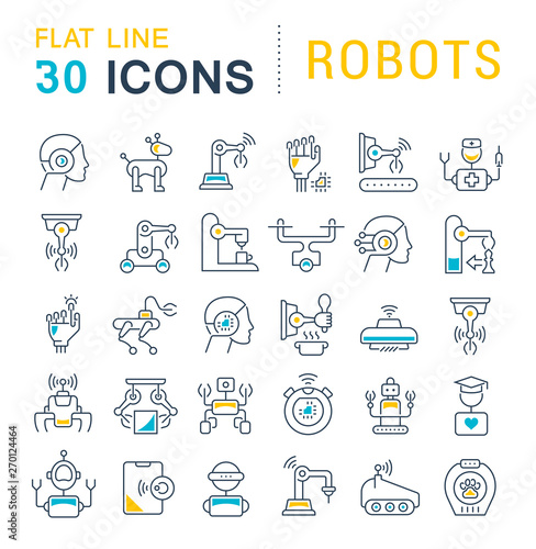 Set Vector Line Icons of Robots