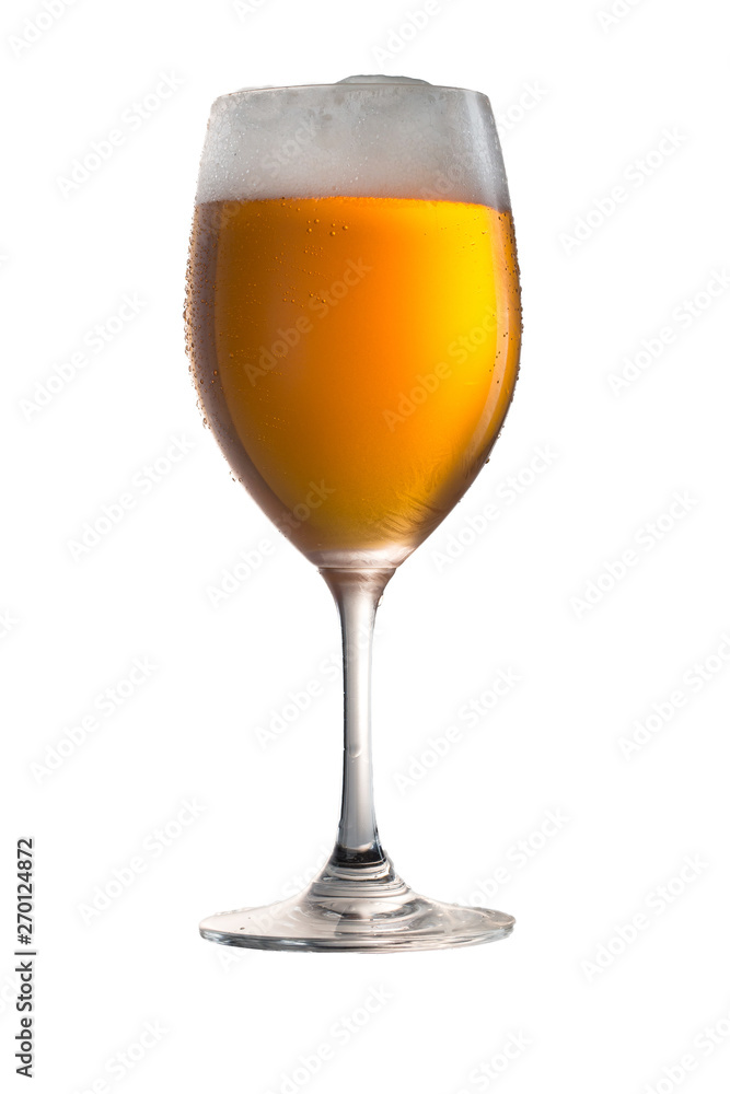 Nice glass of beer with condensation drops isolated in white background Nice glass of beer with condensation drops isolated in white background