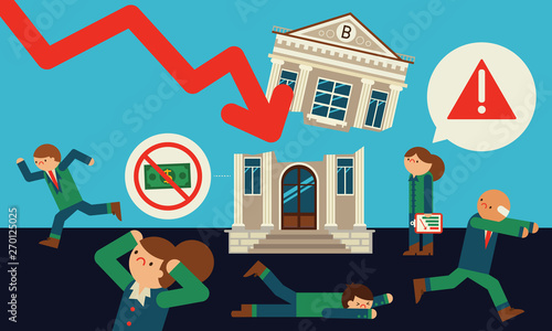 Bank Financial Crisis Business People Running From Bankruptcy Market Crash