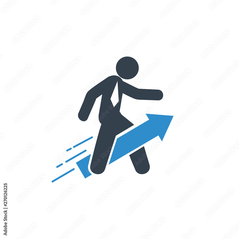 business man riding arrow rocket icon on white background