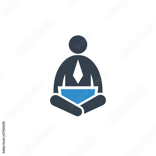 business man sitting and working on laptop icon on white background