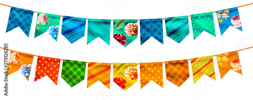 Bandeira Festa Junina varejo. Selo promocional 3d Brasil para festa de junho de cartão ou cartaz para férias. Selo São João e arraiá. Tipografia festiva photo