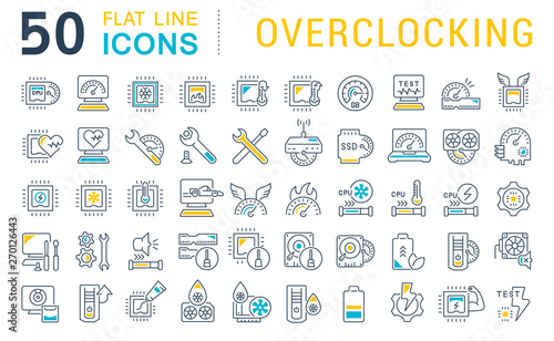 Set Vector Line Icons of Overclocking