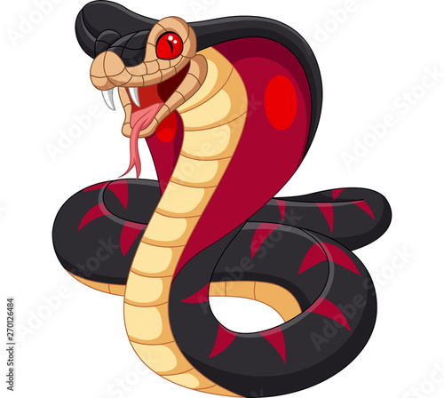 Cartoon king cobra snake on white background