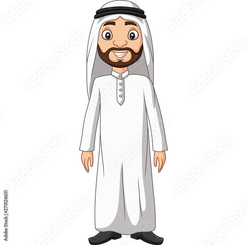 Cartoon Saudi Arab man in white clothes