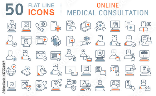 Set Vector Line Icons of Online Medical Consultation