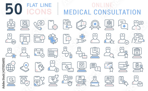 Set Vector Line Icons of Online Medical Consultation
