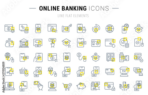 Set Vector Line Icons of Online Banking