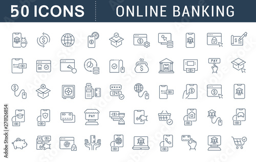 Set Vector Line Icons of Online Banking