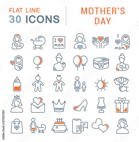 Set Vector Line Icons of Mother's Day