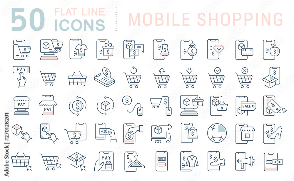 Set Vector Line Icons of Mobile Shopping Set Vector Line Icons of Mobile Shopping