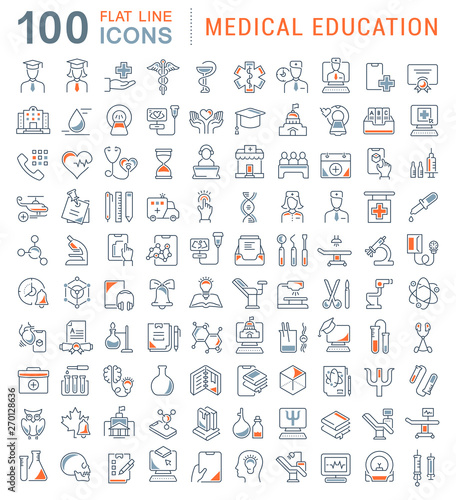 Set Vector Line Icons of Medical Education