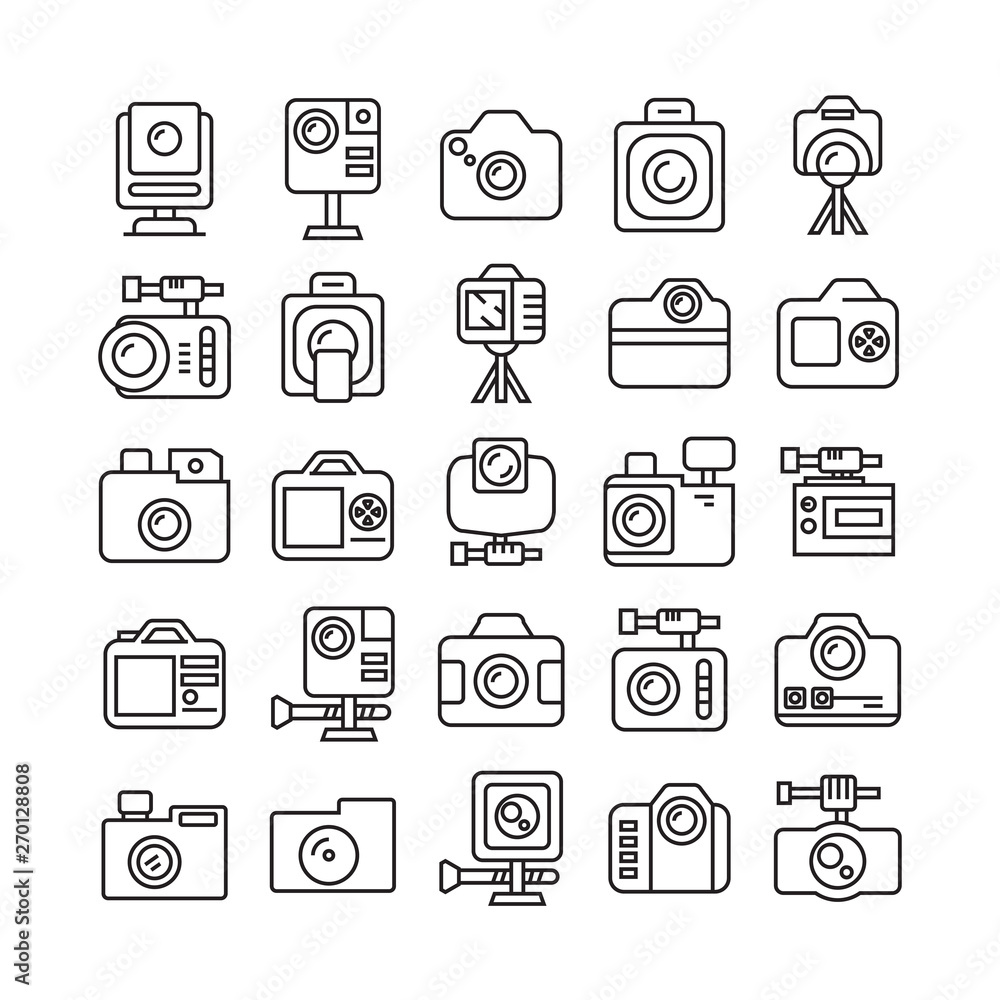 camera icons set, line design camera icons set, line design