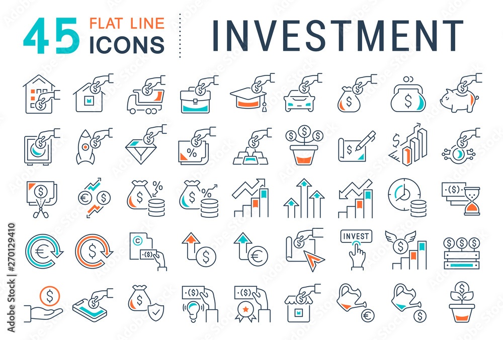 Set Vector Line Icons of Investment Set Vector Line Icons of Investment