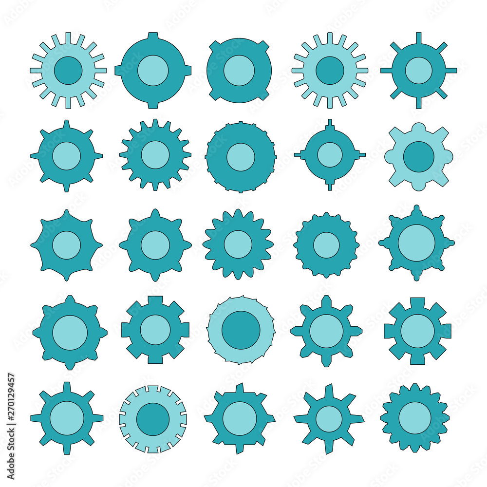 blue cog and gear icons set