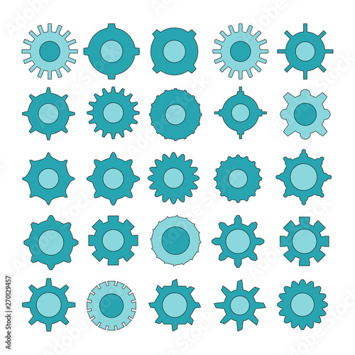 blue cog and gear icons set