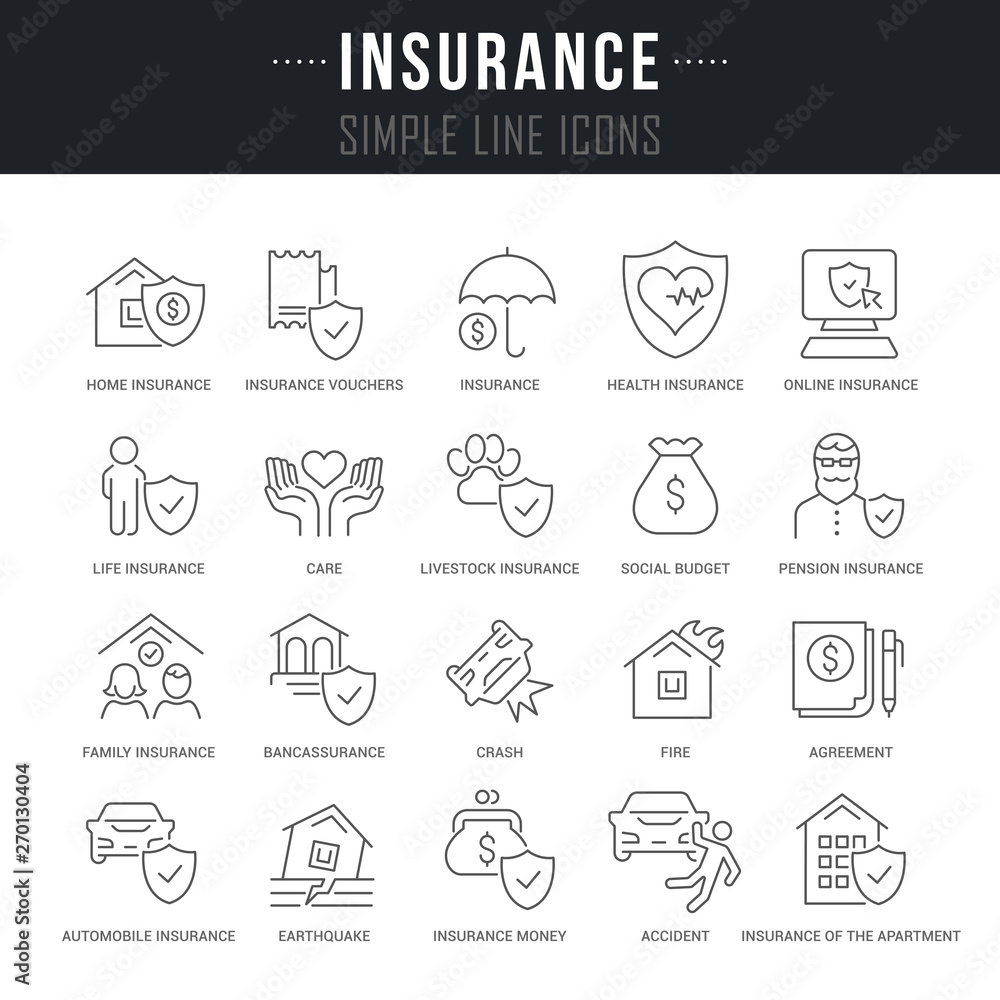 Set Vector Line Icons of Insurance Set Vector Line Icons of Insurance