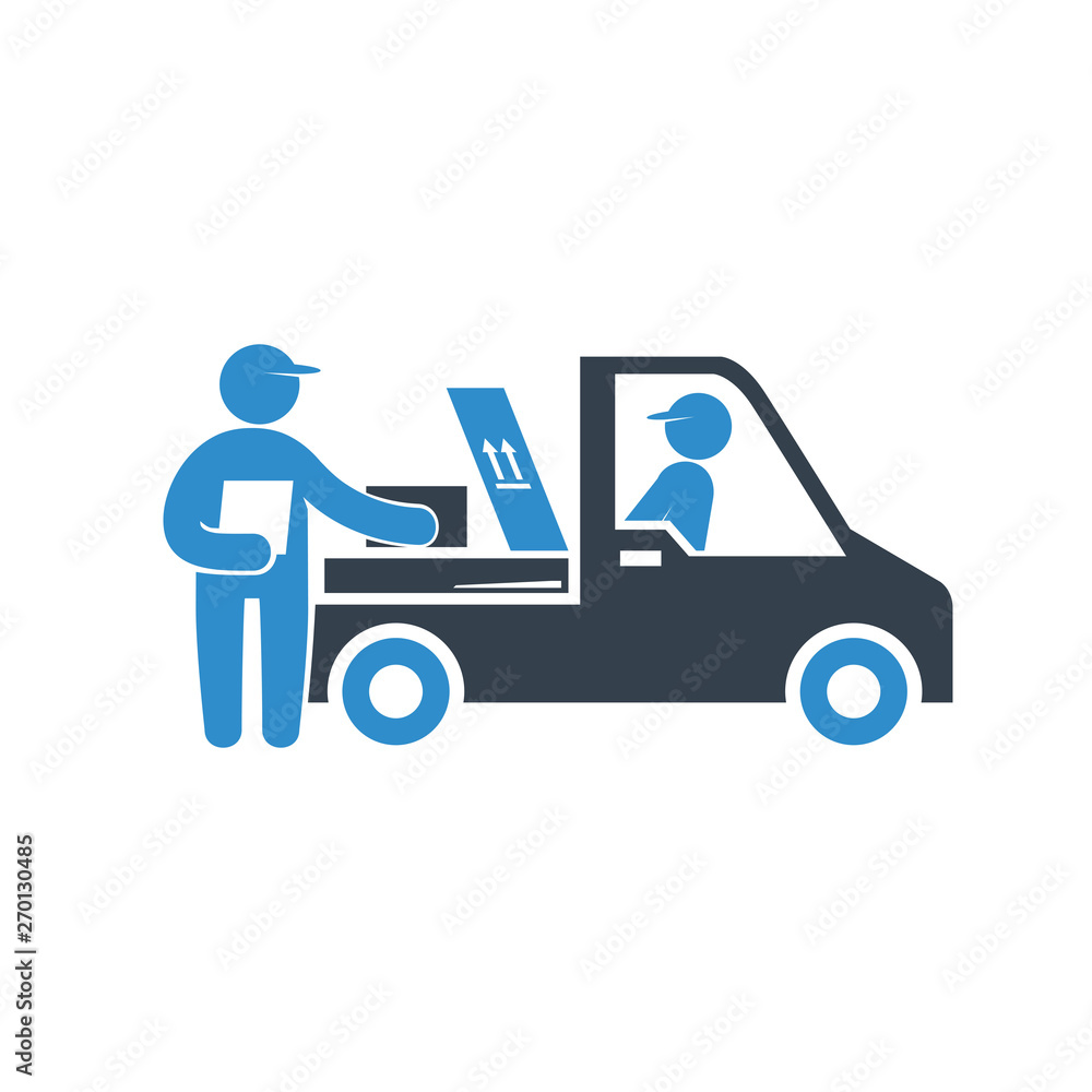 worker conveying, checking a box in for delivery concept