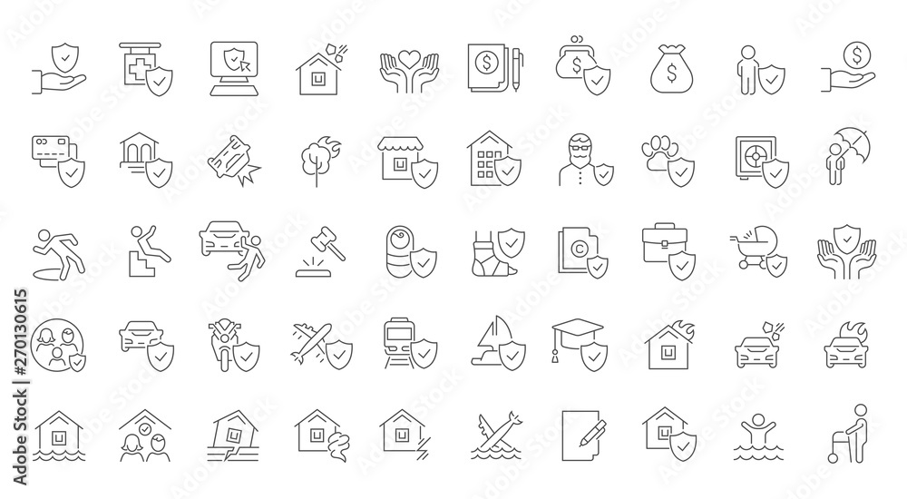 Set Vector Line Icons of Insurance Set Vector Line Icons of Insurance