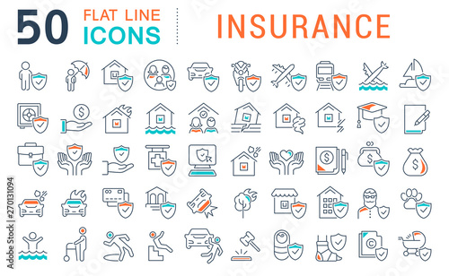 Set Vector Line Icons of Insurance photo