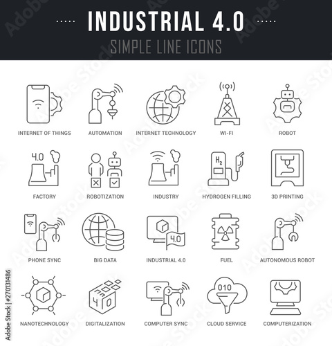Set Vector Line Icons of Industrial 4.0