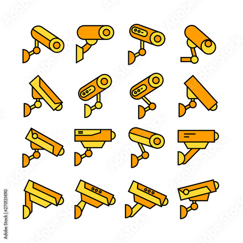 video surveillance security camera icons, yellow theme