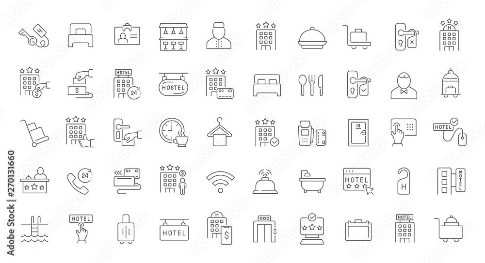 Set Vector Line Icons of Hotel Business